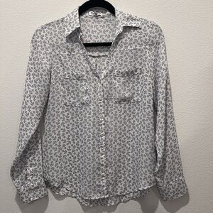 Express Anchor Print Portofino Shirt Women’s XS Long Roll Tab Sleeve Button-up